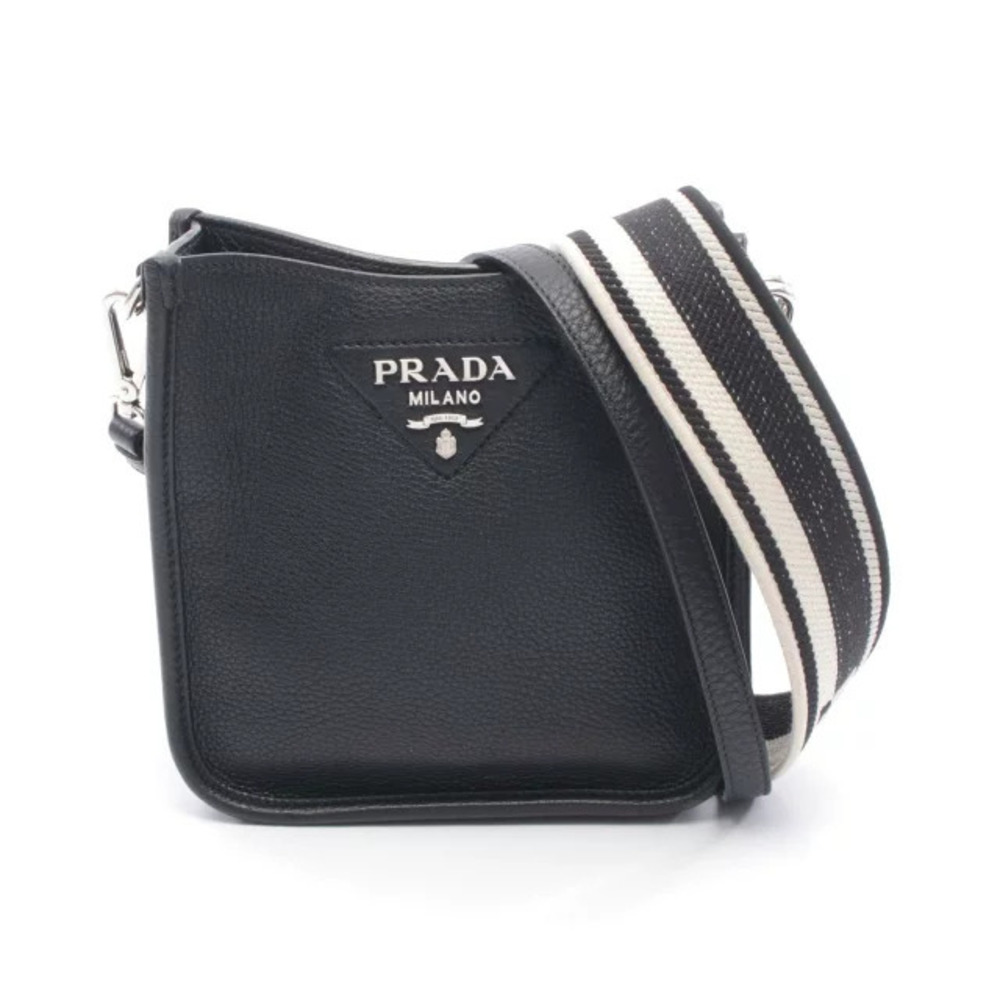 Prada VITDAINO SOFT Shoulder Bag Leather Canvas Black
